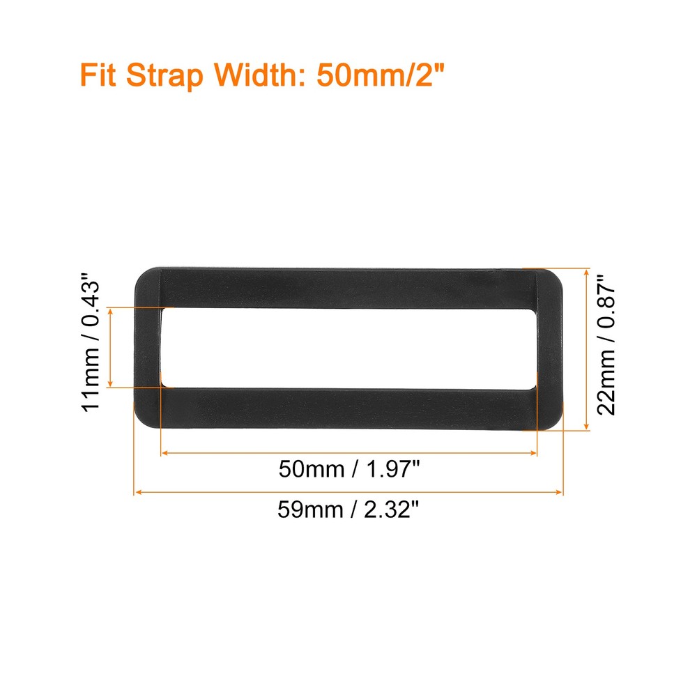 6Pcs 2" Plastic Rectangle Rings Webbing Belts Buckle Slide Loop Black