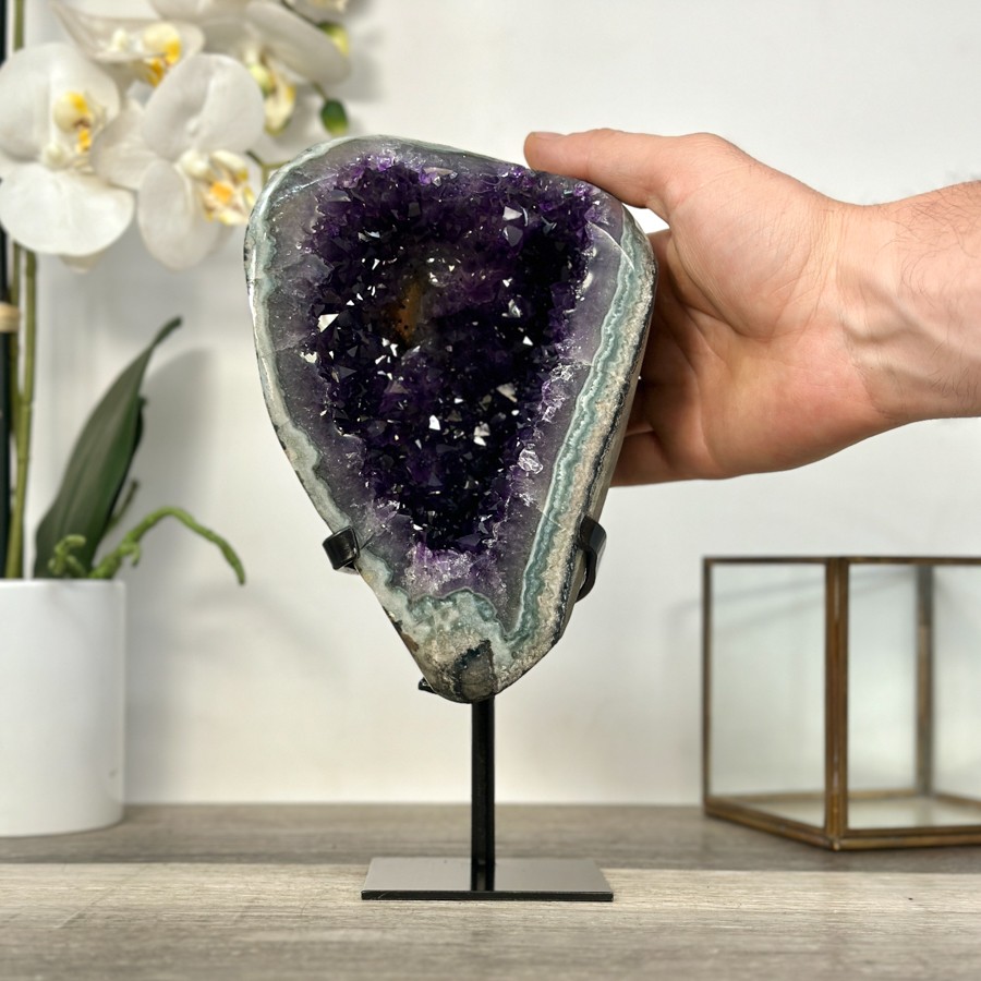 Amethyst Geode with Green Jasper Matrix on Stand. MWS2613