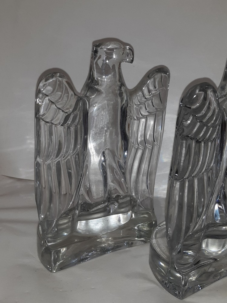 Pair Cast Glass Eagle Bookends Possibly Baccarat