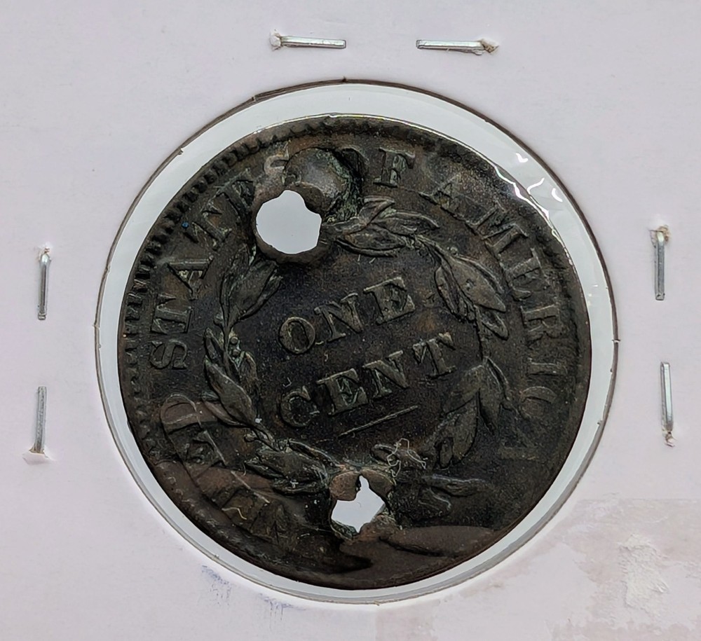 1830- US Coronet Head Large Cent- Holed VF