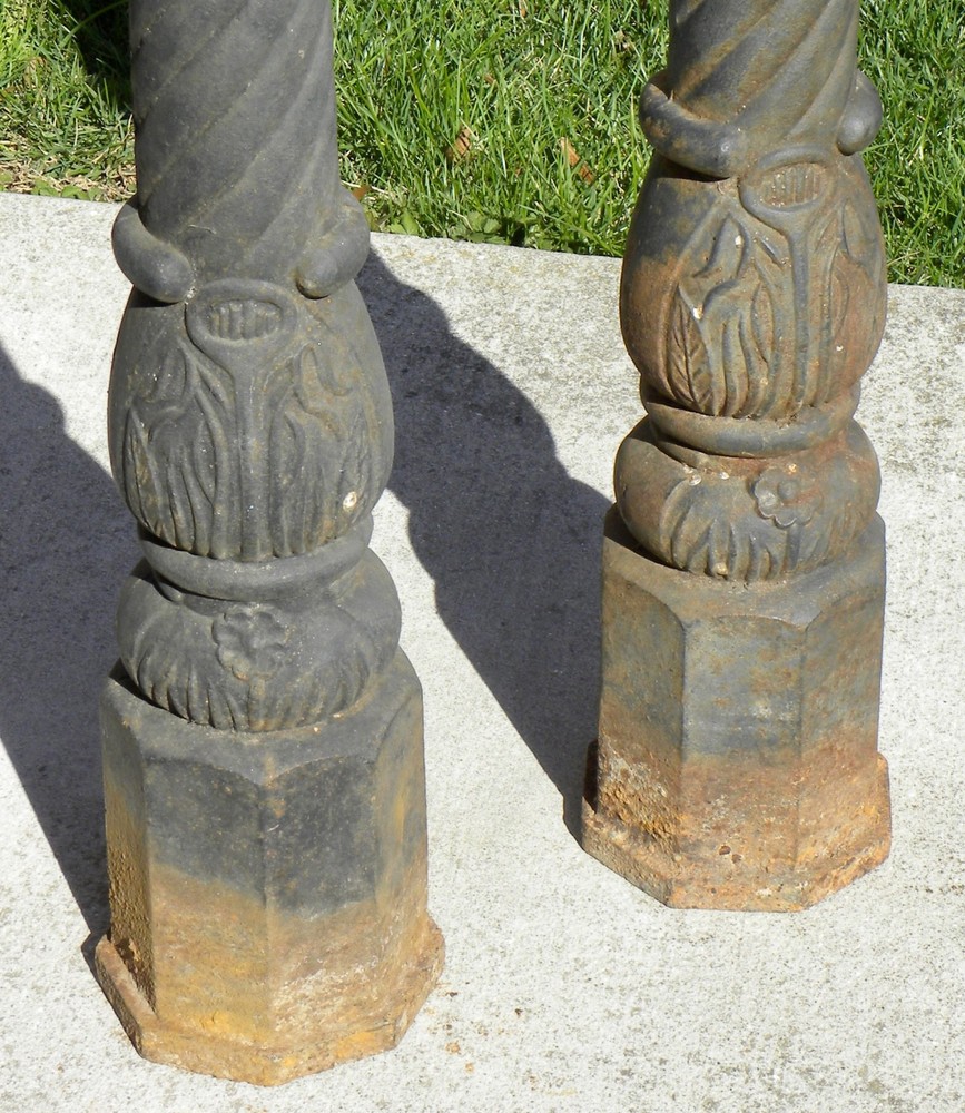 TWO Matching Authentic 42" Cast Iron HORSE HEAD Hitching Posts w/ 8-Sided Base