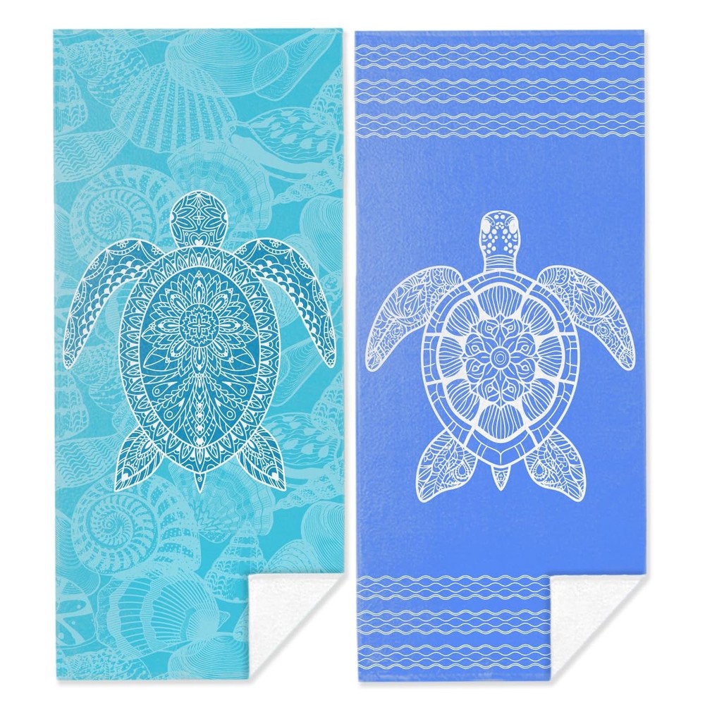 2 Pack Ocean Sea Turtle Beach Towel Microfiber Soft Thin Lightweight Quick Dr...