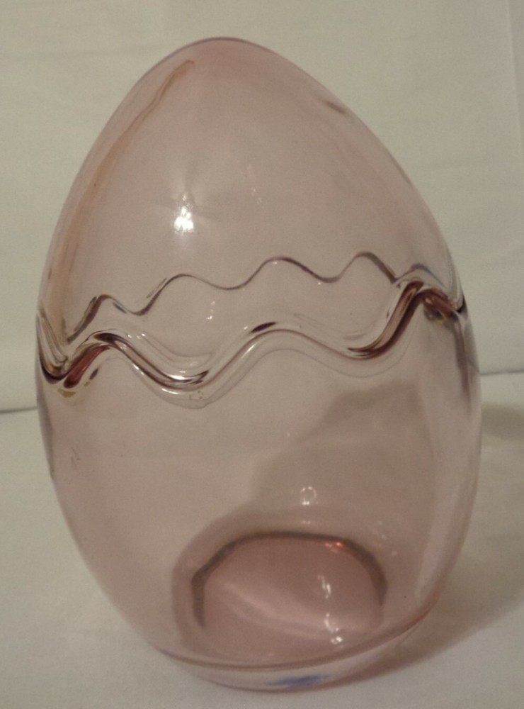 CLEAR GLASS EASTER CANDY DISH LAVENDER ZIG ZAG CRACKED EGG LOOK TRINKET 2 PC 6"