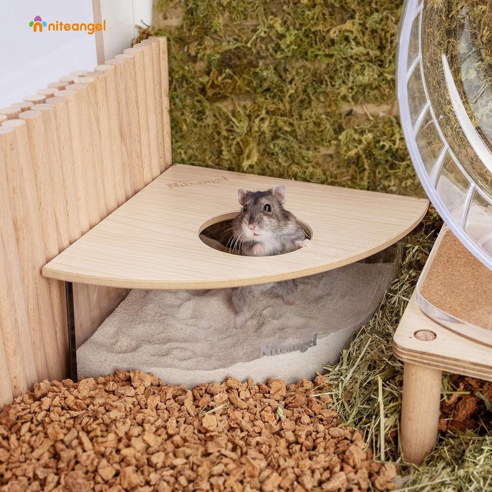 Triangle Acrylic Hamster Sand Bath Container with Removable Lid for Small Pets