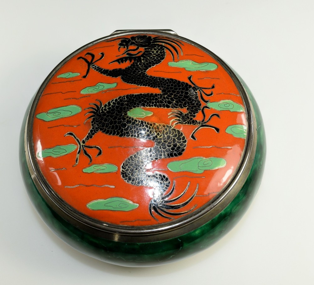 Art Deco Sterling Silver Dragon Box Enamel 1925