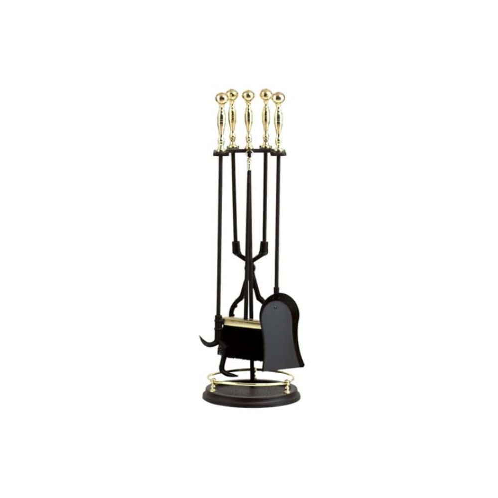 Dagan Five Piece Fireplace Tool Set, Polished Brass and Black