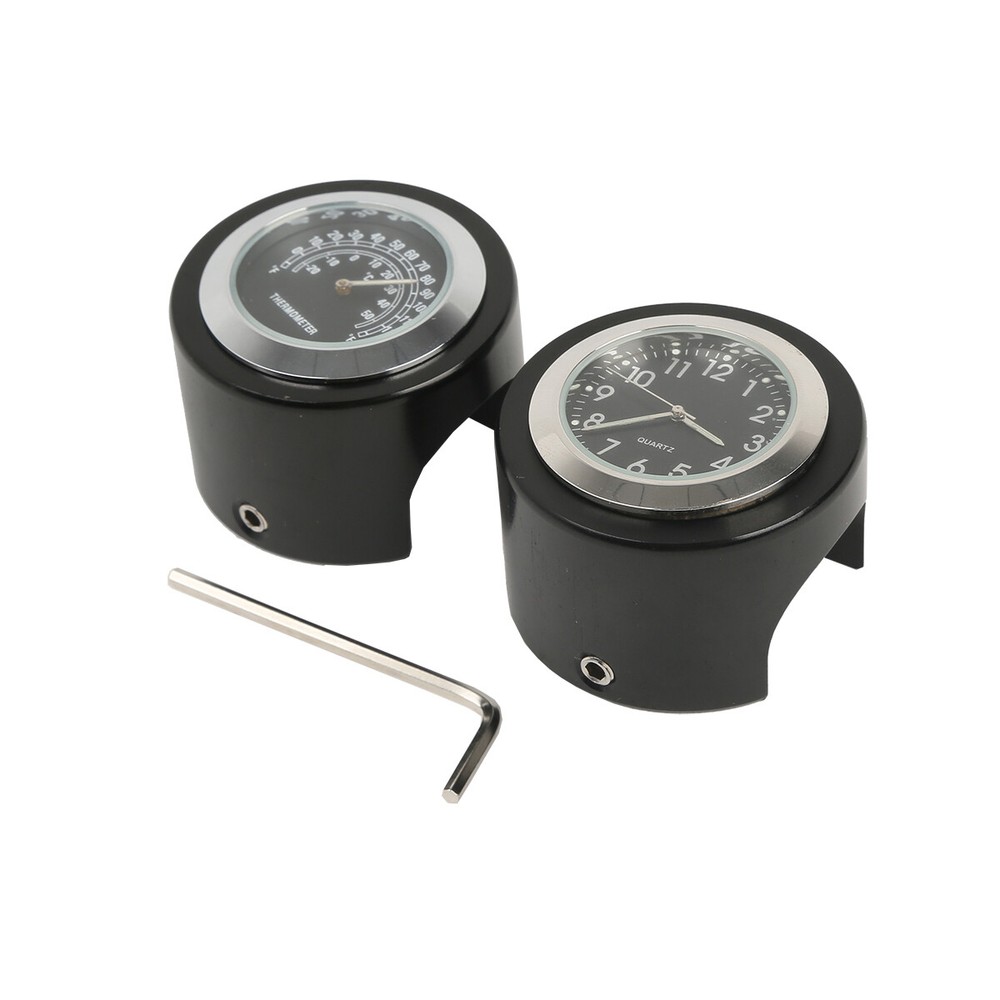 7/8" 1" Handlebar Black Dial Clock Temp Thermometer Universal Motorcycle