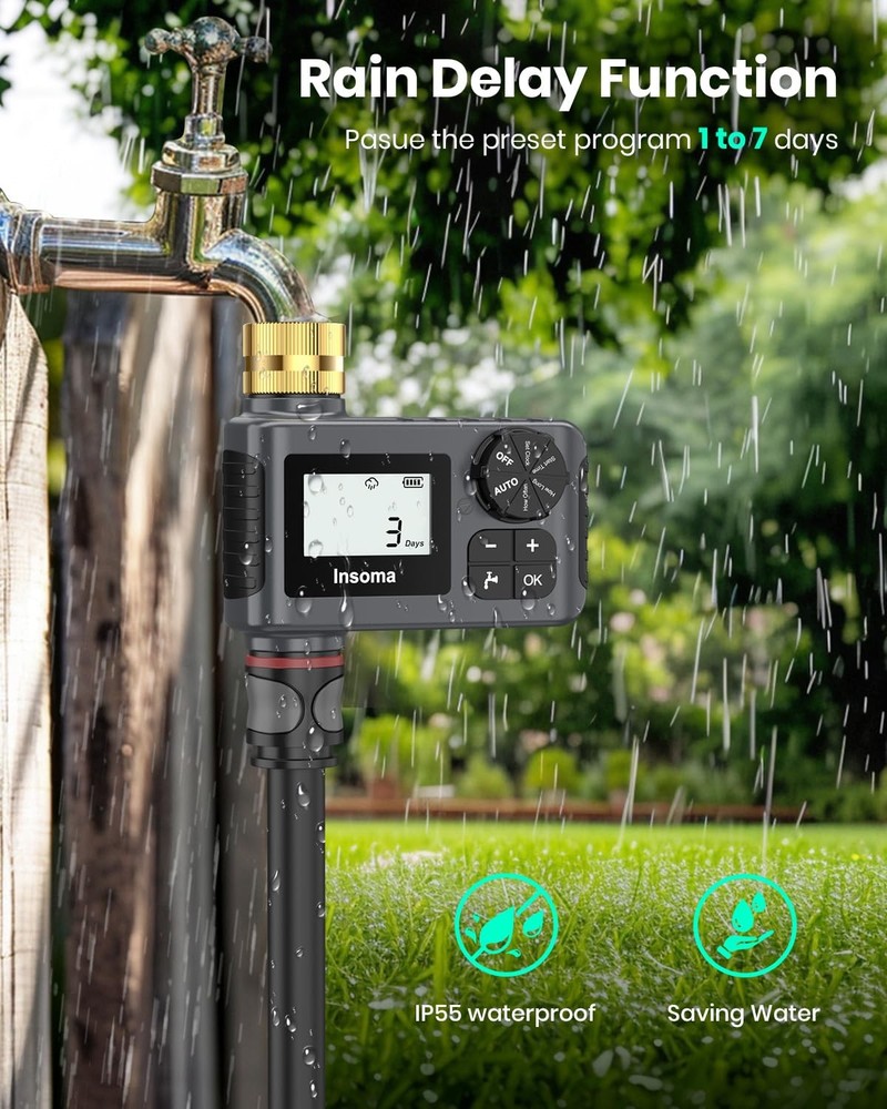 Sprinkler Timer with Brass Swivel, Programmable Water for compact, Gray