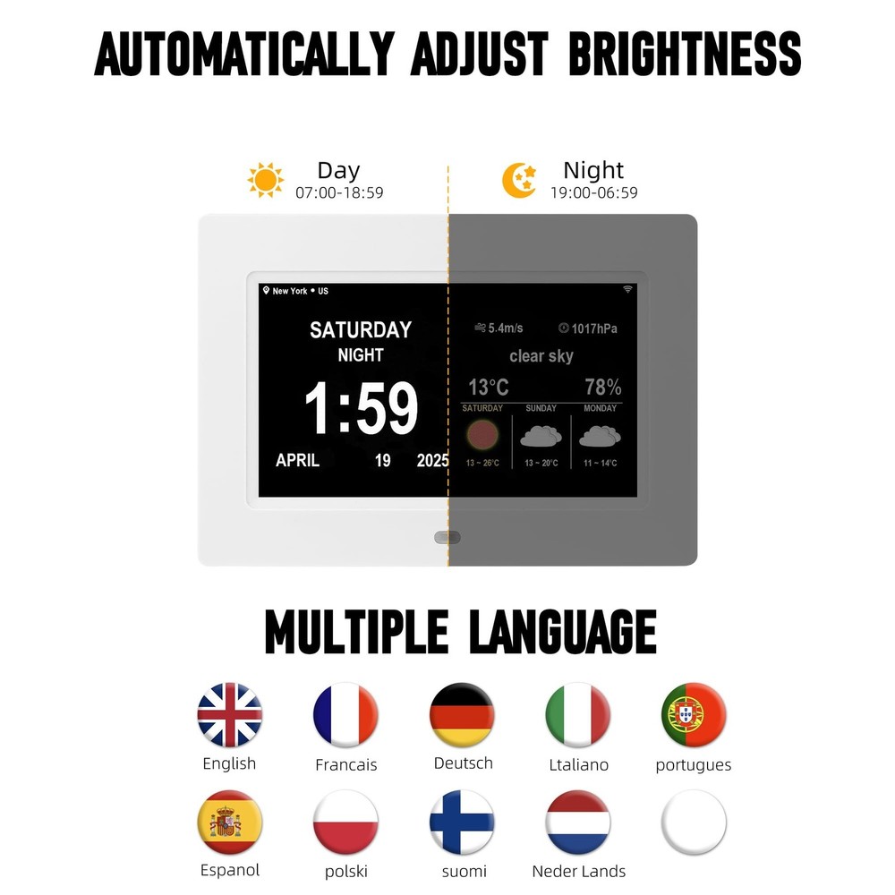 Digital Alarm Clock, Multiple Alarm Functions, Clock with Date and Day, Digit...