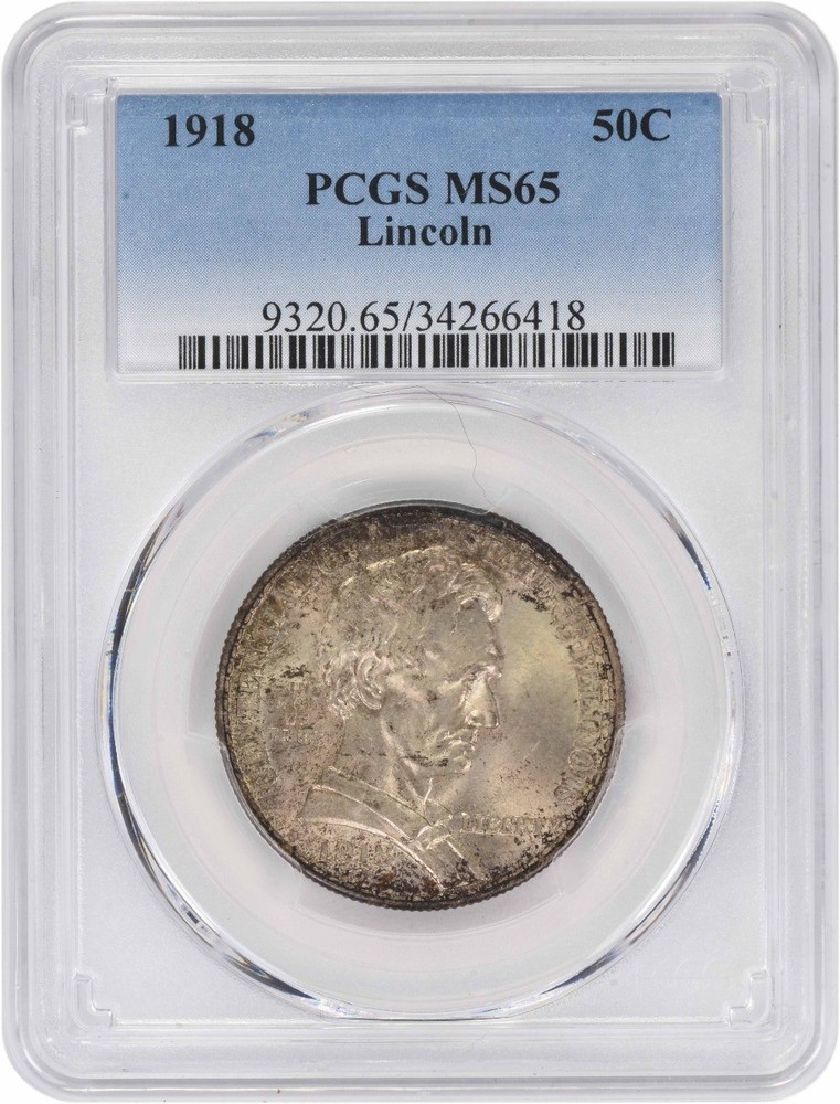 Lincoln Commemorative Silver Half Dollar 1918 MS65 PCGS