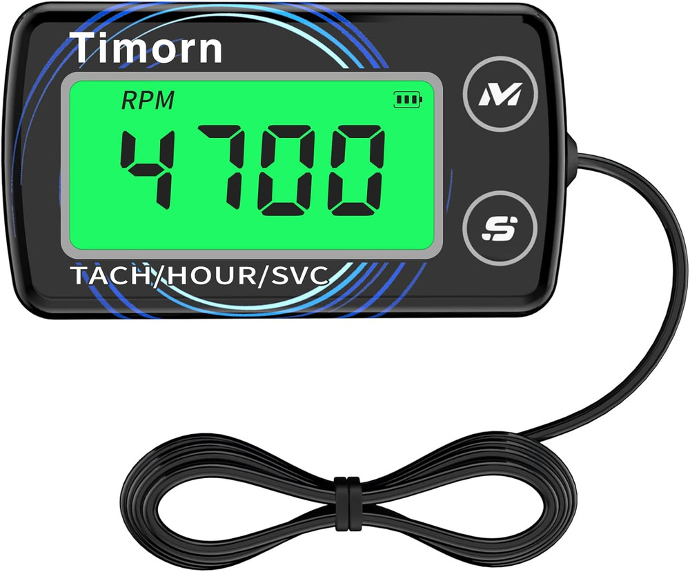 Small Engine Tachometer Hour Meter:  Digital Inductive Waterproof Tiny Tach Mete