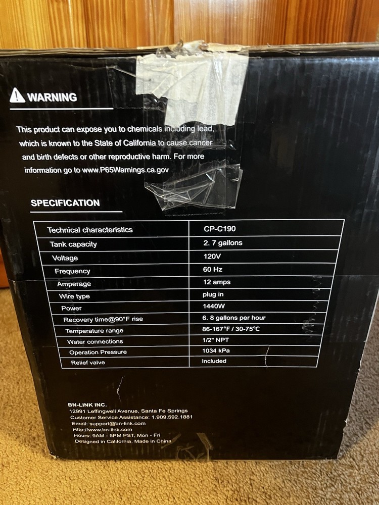 BN-LINK 2.7 Gallon Mini-Tank Water Heater, Under Sink Water Heater 20V 1440W