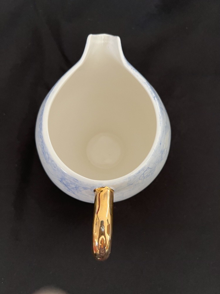 Anthropologie Eleodora Pitcher Blue & White Gold Handle