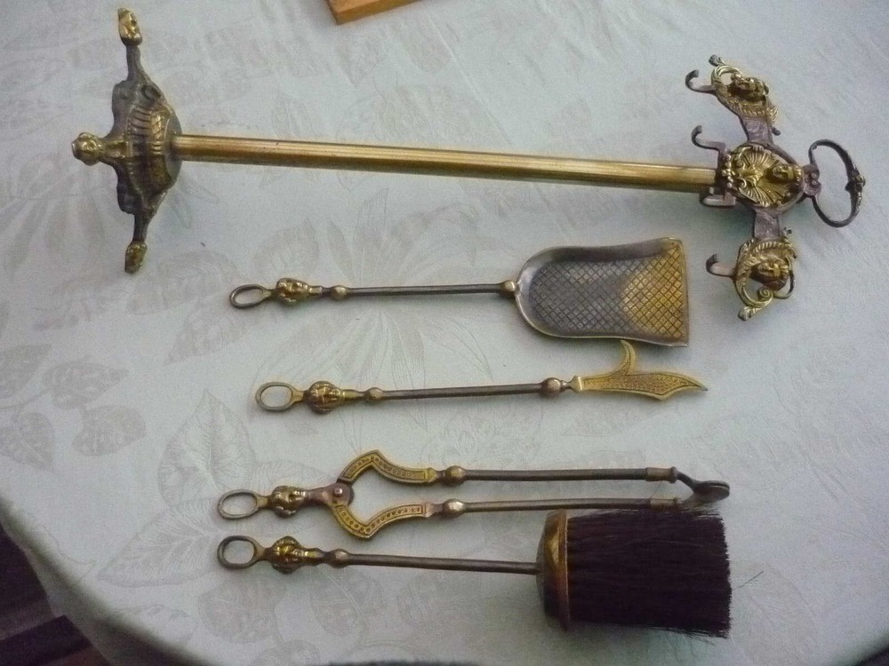 set chimney servant brass with tools ornate angels