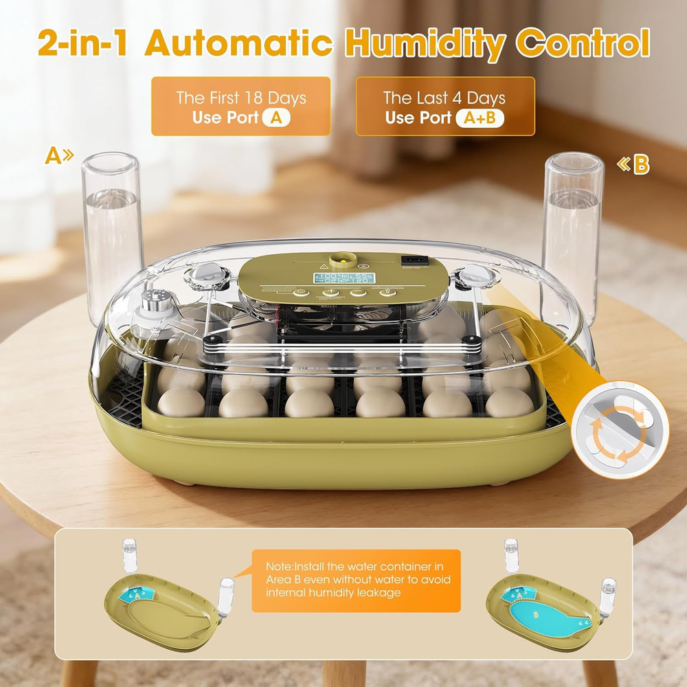 24 Egg Incubator for Hatching Eggs, Automatic Egg Turning, Temperature & Humidit