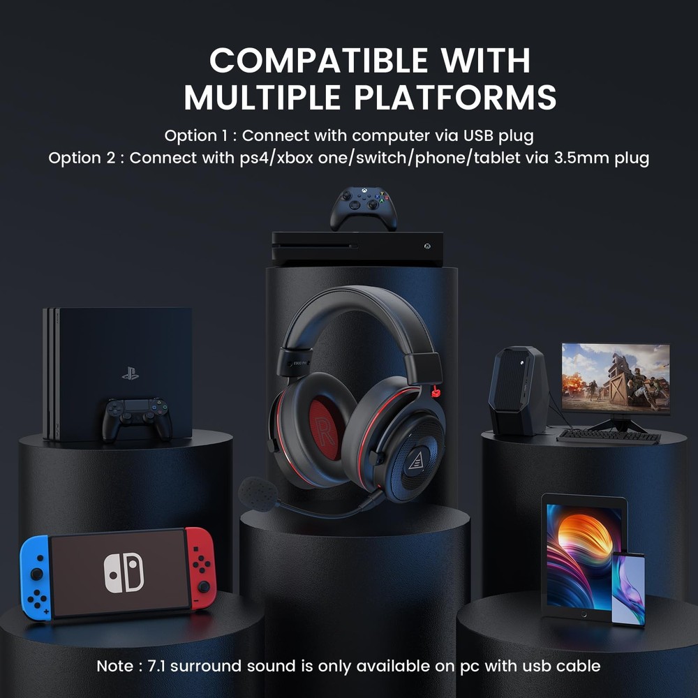EKSA E900 Pro USB Gaming Headset for PC - Computer Headset with Detachable