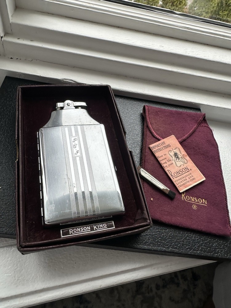 Vintage 1930s Ronson Mastercase Silver Cigarette Case & Lighter Combo COB/BT1