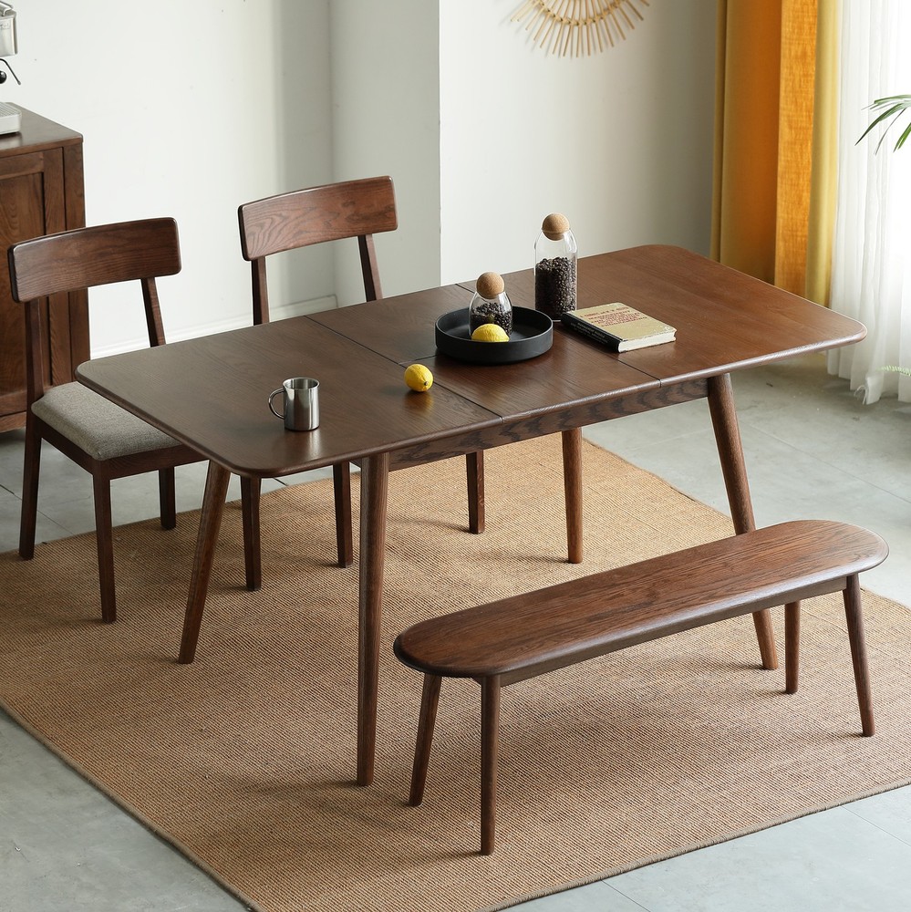Walnut color solid oak round corner diagonal leg telescopic table 1.2-1.6m, fo