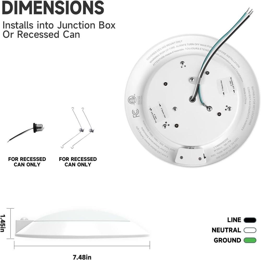 LED Motion Sensor Ceiling Light, 3000K/4000K/5000K Selectable LED Flush Mount...