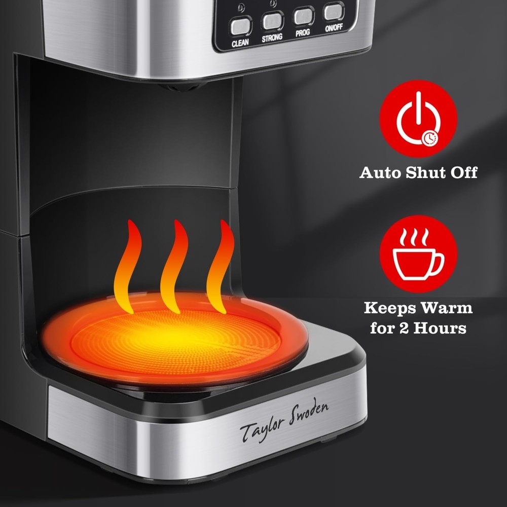 12-Cup Programmable Coffee Maker Regular & Strong Brew Drip Coffee Machine Home