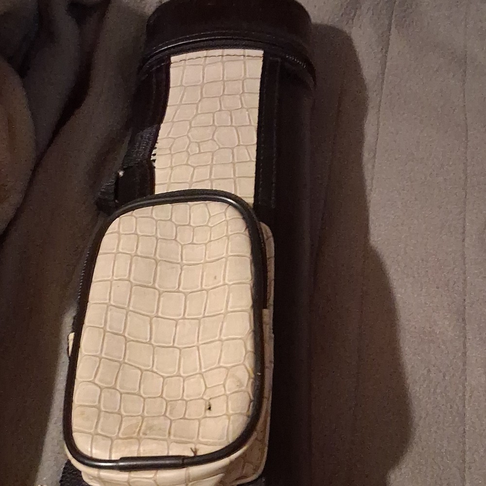 White Black Hard Tube Cue Case with Compartment Handle Crocodile Pattern
