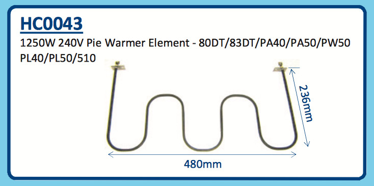 1250W 240V PIE WARMER ELEMENT 80DT 83DT PA40 PA50 PW50 PL40 PL50 510 HC0043