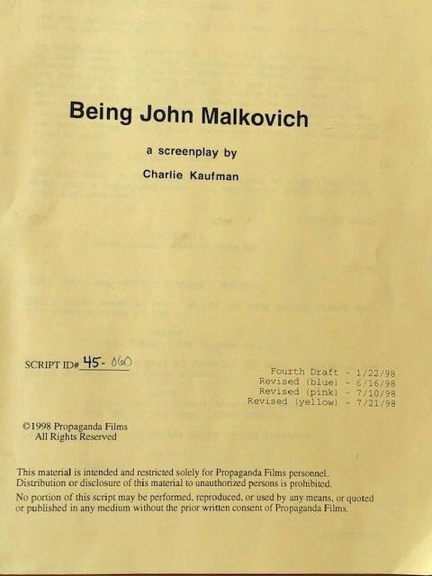 BEING JOHN MALKOVICH Original Script - Numbered. #45 of 60.