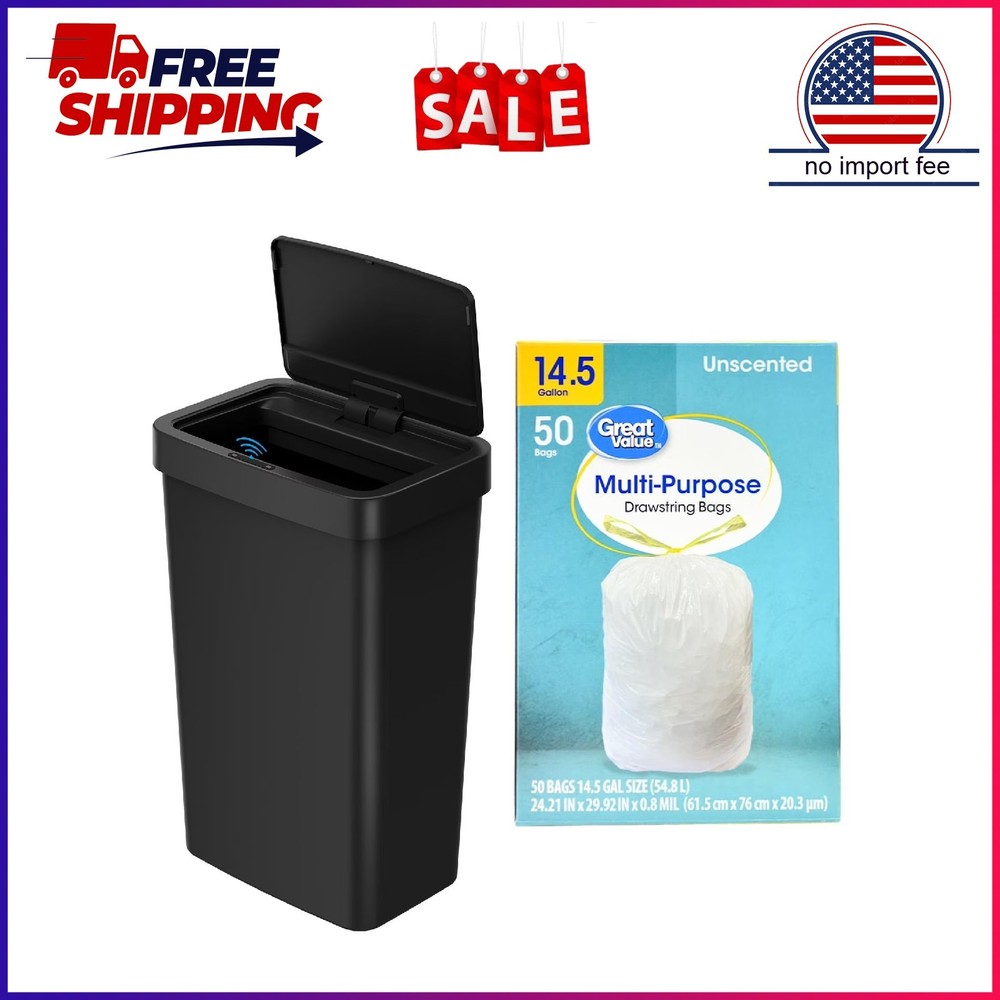 Mainstays Kitchen Automatic Trash Can, 13.2 Gallon Motion Sensor with Trash Bag