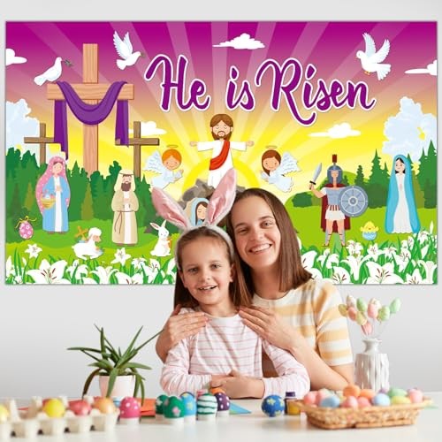 Easter He is Risen Bulletin Board Decorations with Background Easter