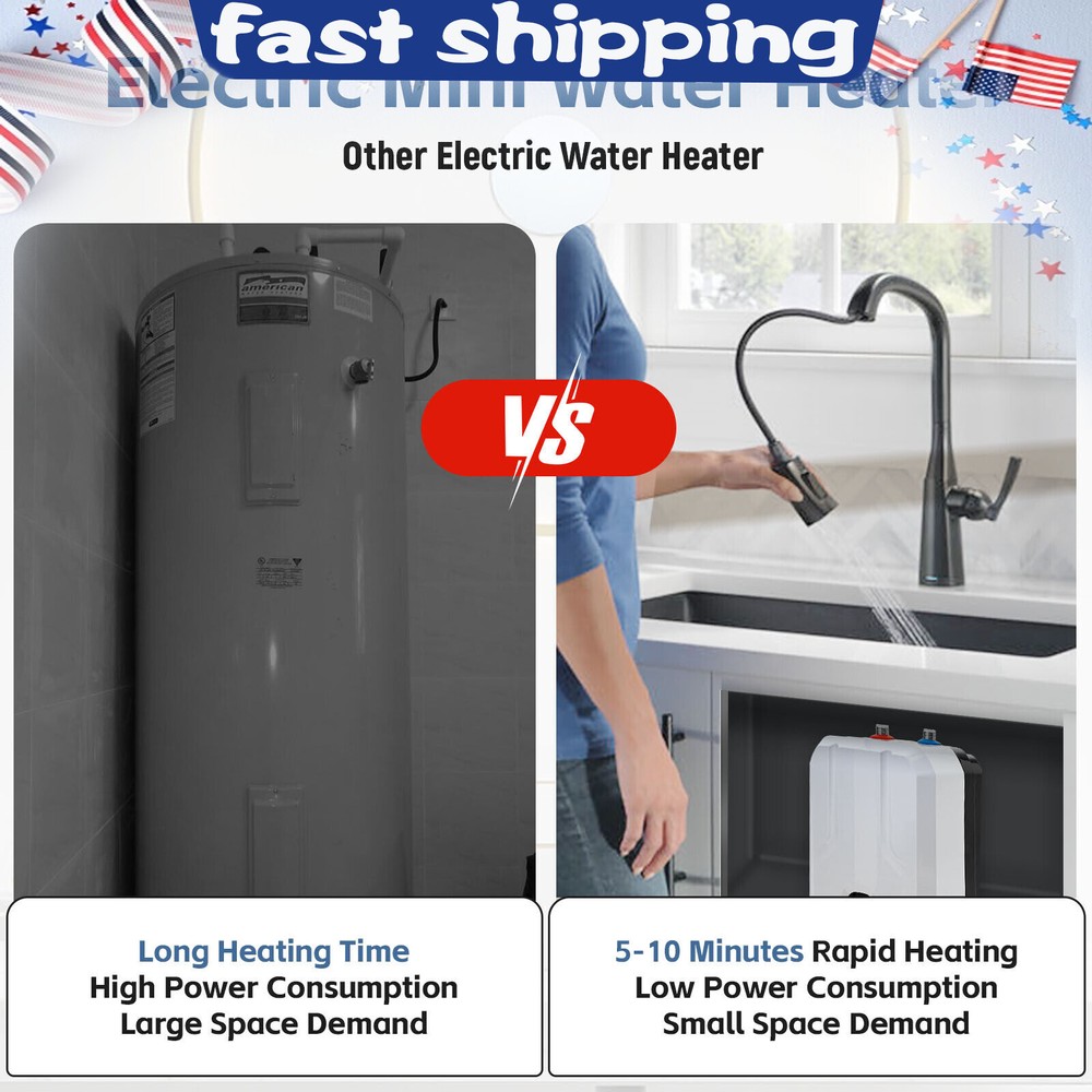 Electric Tankless Water Heater 1.5KW Mini Tank Point-Of-Use Instant Hot for RVs