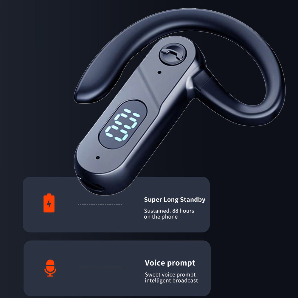 Bluetooth 5.2 Earphone Headset Stereo Earhook w/ Mic for IOS Android Cell Phones