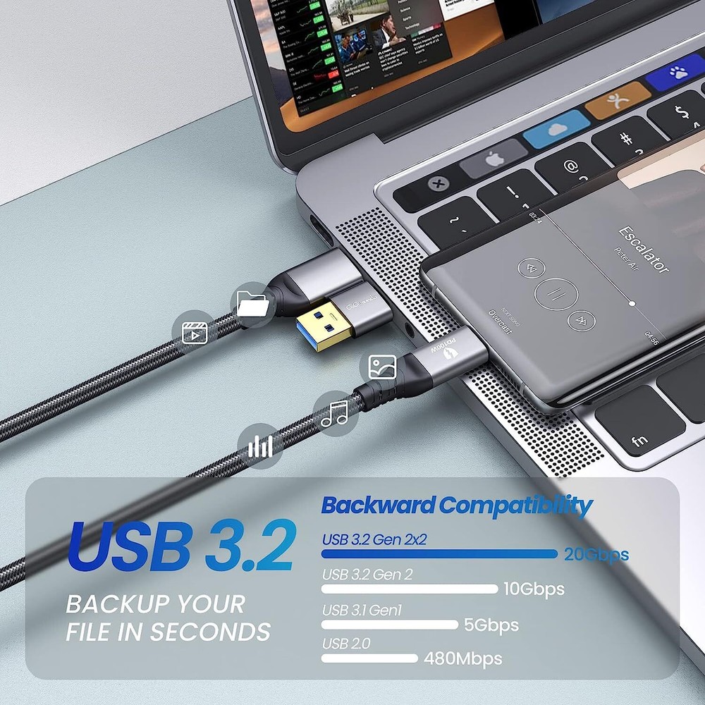 USB3.2 Gen2x2 Type C to USB C/A 40Gbps Cable Data Cable 100W PD Fast Charging