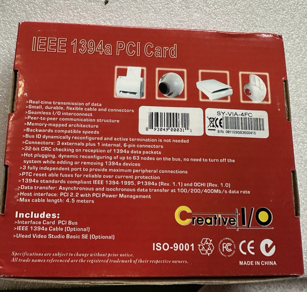 PCI FireWire 400 Card IEEE 1394a 3-Port Controller for Desktop PC
