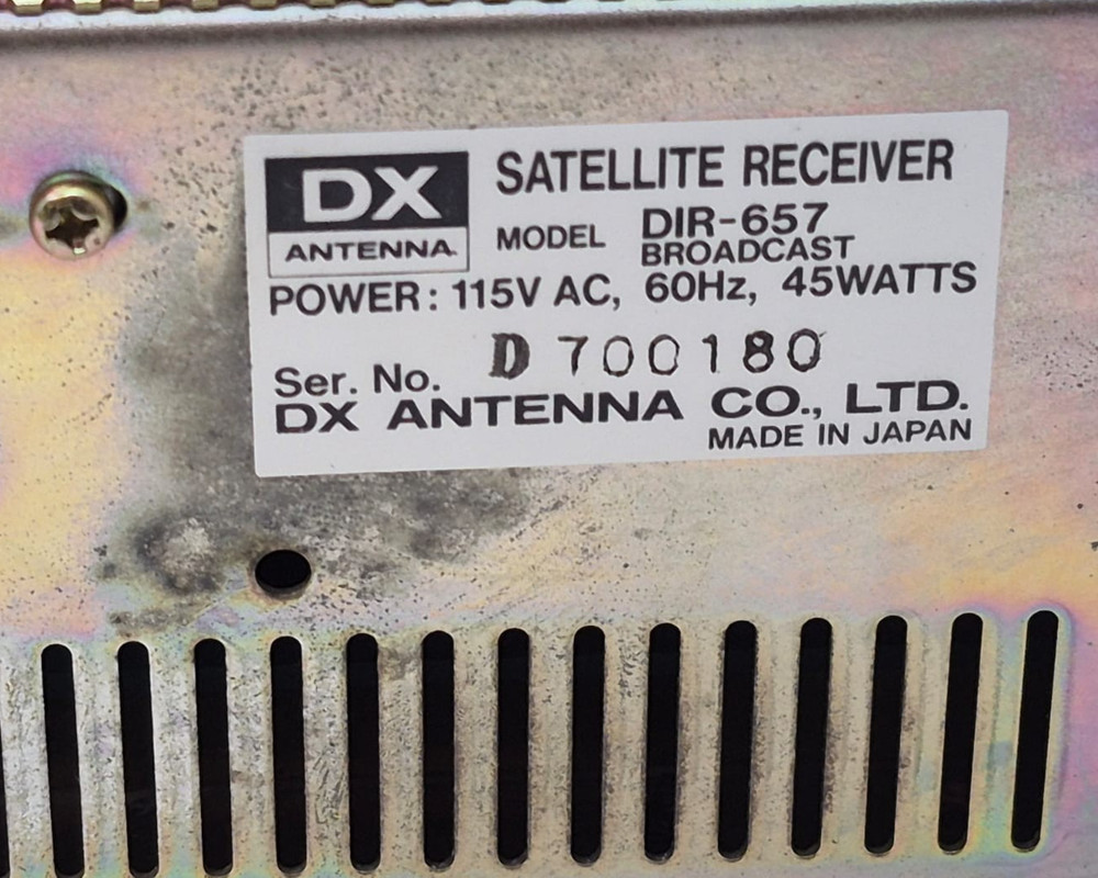 DX ANTENNA DIR-657 115V AC BROADCAST SATELLITE RECEIVER