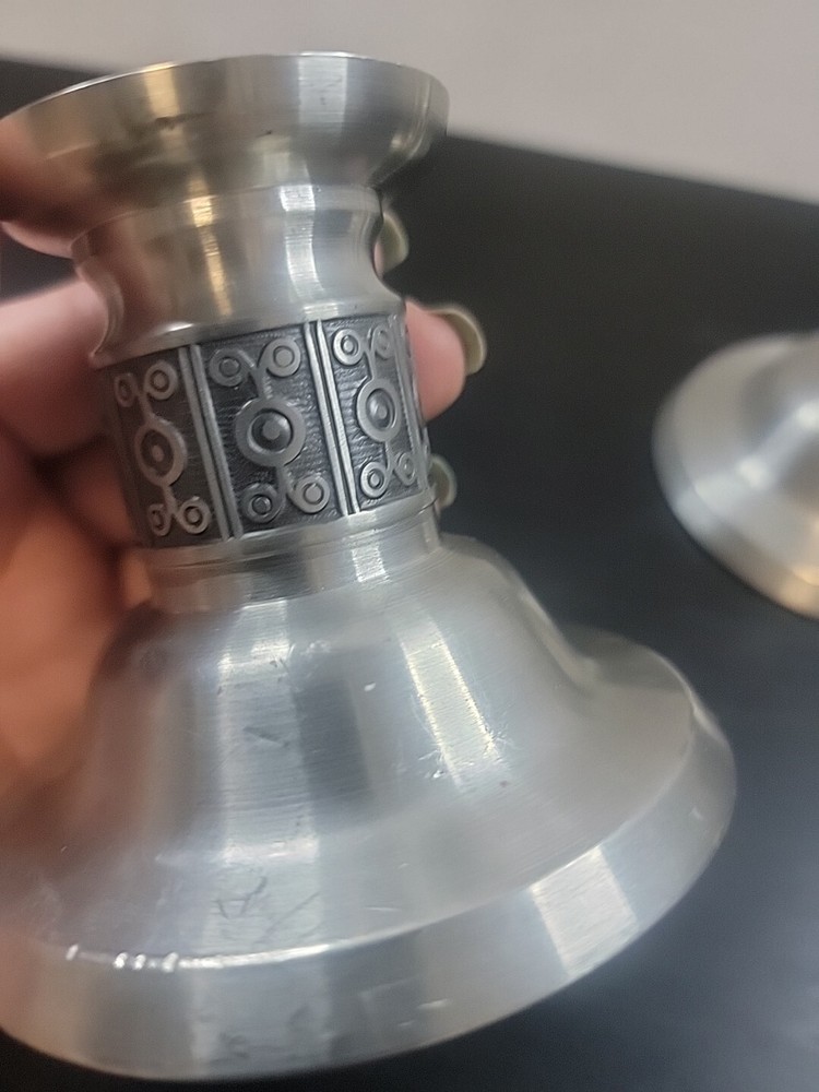 Norwegian Haugrud Traditional Pewter Silver Candle Holders Scroll 2 Pc