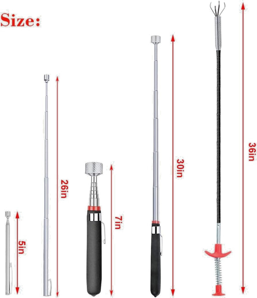 Telescoping Magnet, Pick-Up Tool Retrieving, Inspection Mirror, Bendable Spring.