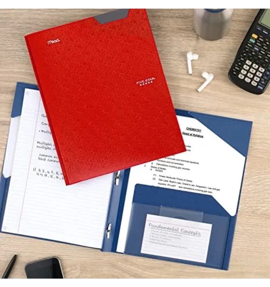 Five Star 2-Pocket Folder (4 Pack) Plastic 3-Prong Folders W/Stay-Put Tabs + GWP