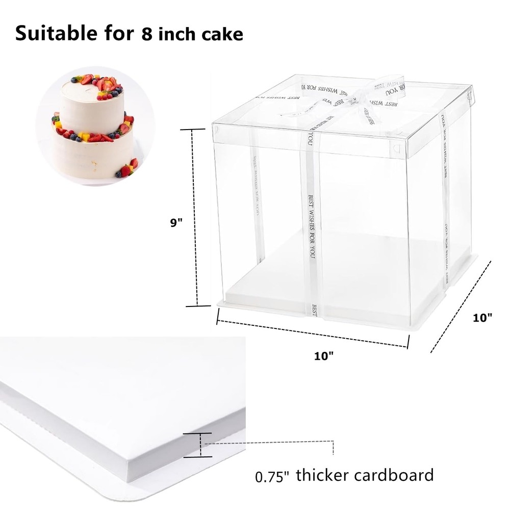 NROZIET 6 Pack Clear Cake Box, 2-Layer Transparent Cakes Box with