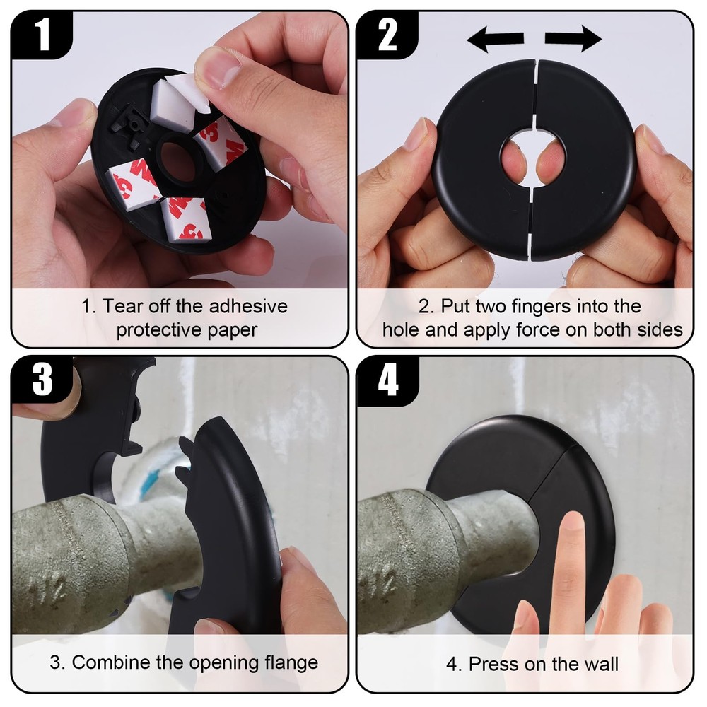 2pcs Wall Split Flange, Self-Adhesive Escutcheon 2.76x2.76x0.24in, Black