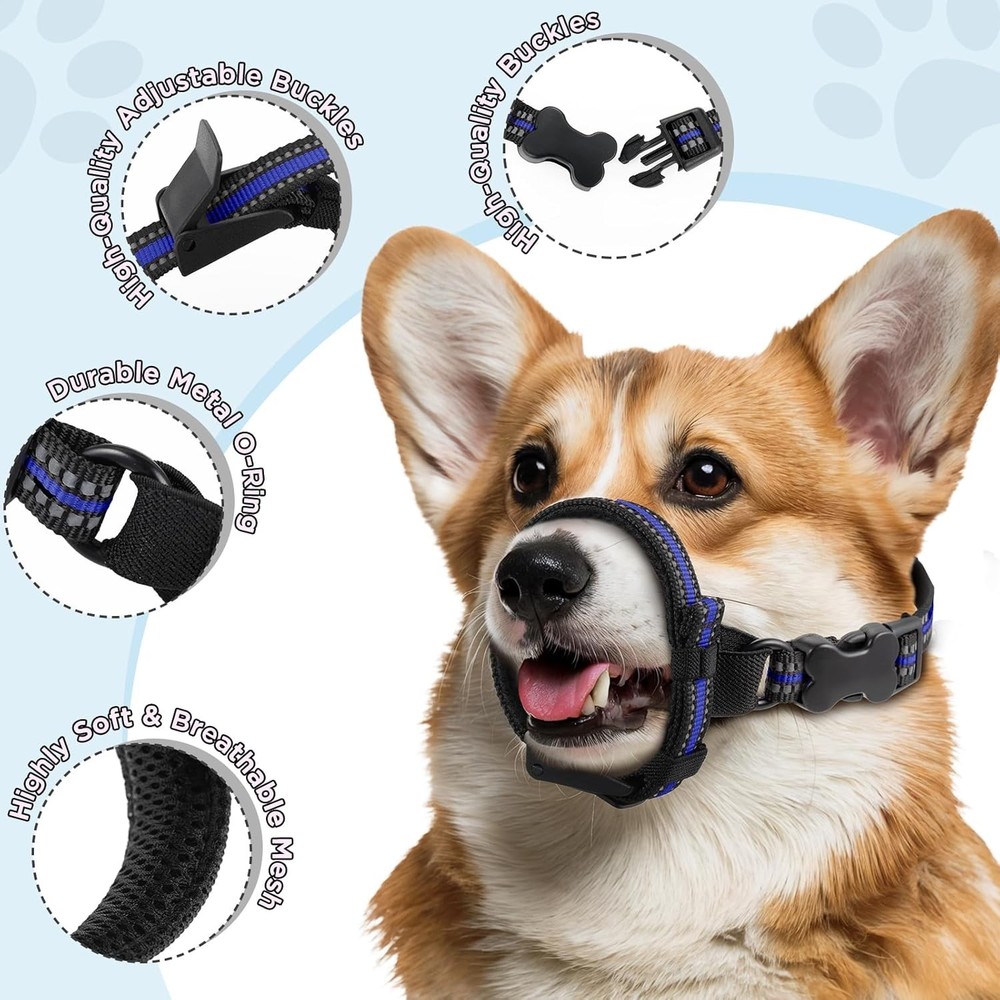 Dog Muzzle,Anti-Bite Adjustable Breathable Soft Muzzle Small Medium Large Dogs