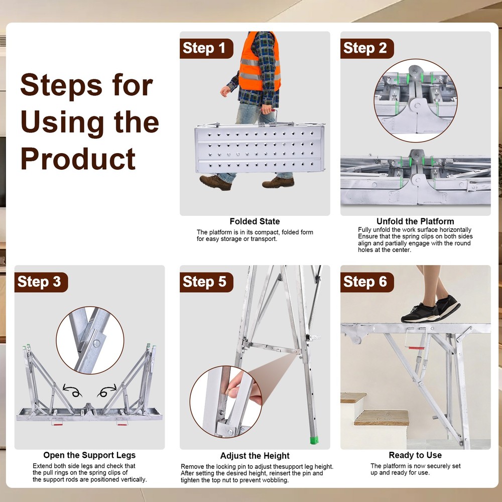 Work Platform Adjustable Height Portable Scaffolding Platform 330 Lb Load