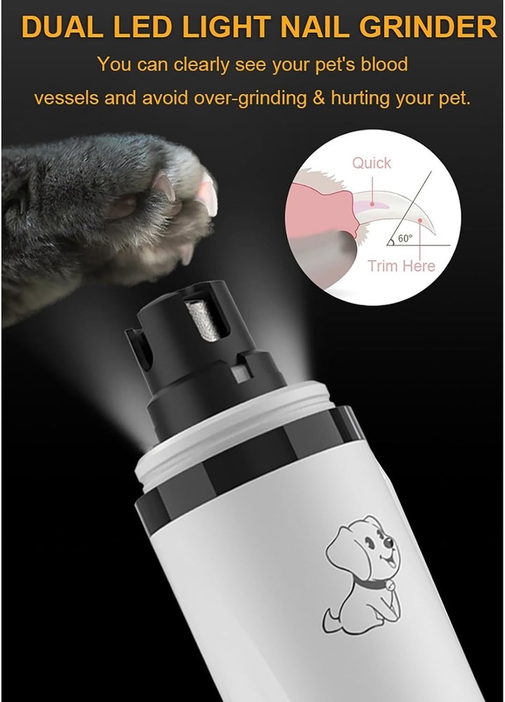 Upgraded Slient , Professional Pet Nail Grinder, Triple Speed Settings, 2000m...
