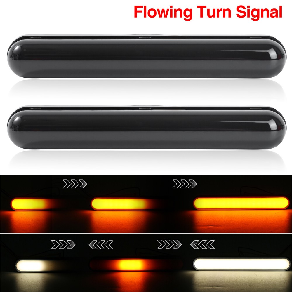 2x Switchback DRL Running Light Strip Amber White Sequential Flow Turn Signal &
