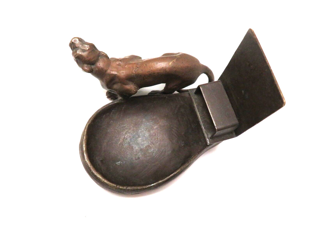 Antique Bronze Pipe - Match Holder w/ Sculptured Cougar