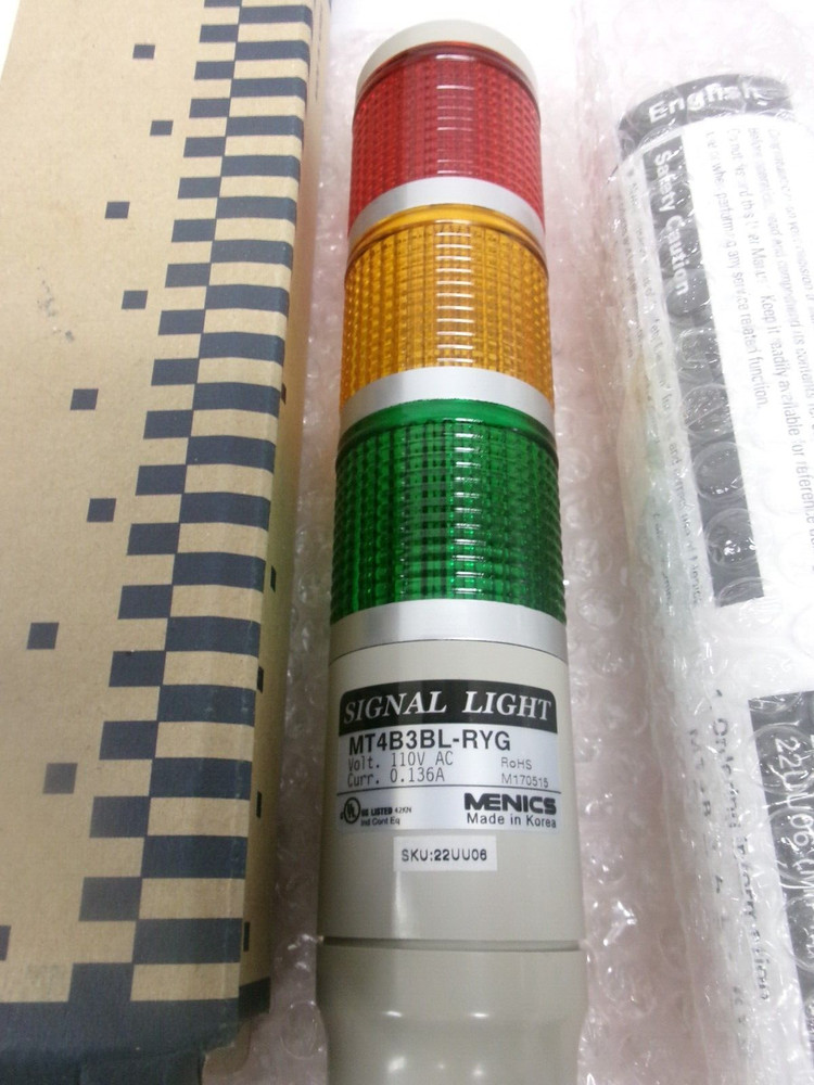 (1) NEW! MENICS MT4B3BL-RYG Tower Light Stack 110V