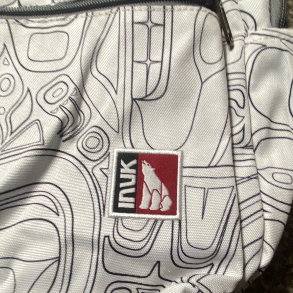INUK Hiking Backpack White Gray Abstract Pattern Polyester Zipper 295x420x140mm