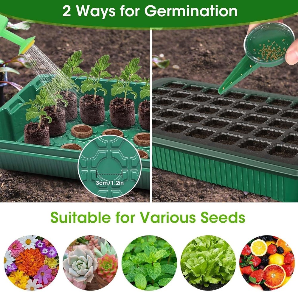 80-Cell Seed Starter Tray with Grow Light, 2-Pack Adjustable Brightness Seed ...
