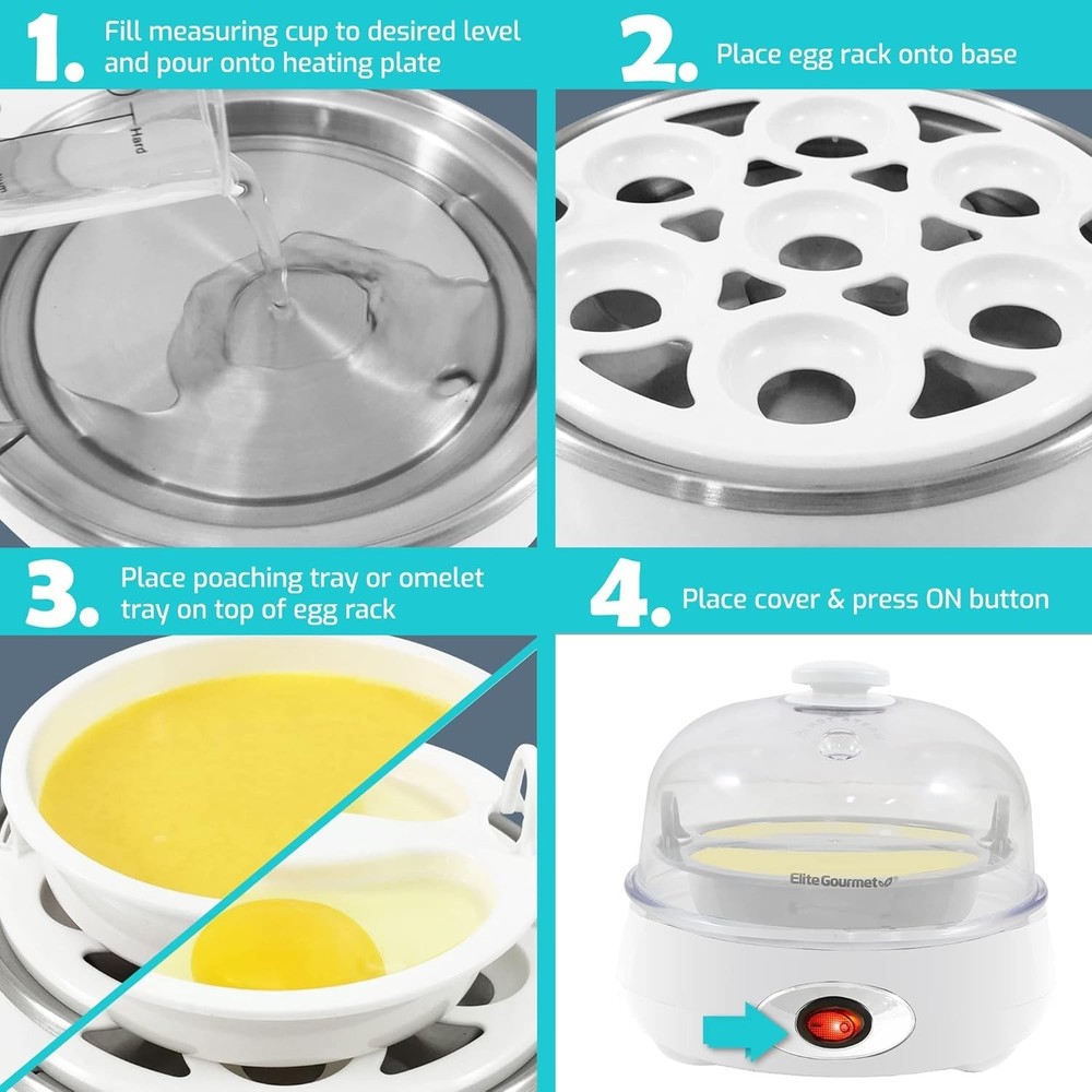 Easy Electric 7 Egg Capacity Cooker, Poacher, Omelet Maker, Scrambled, Soft, ...