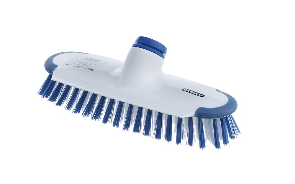 Superio Deck Scrub Brush with Scraper, 48" Long Metal Handle, Blue