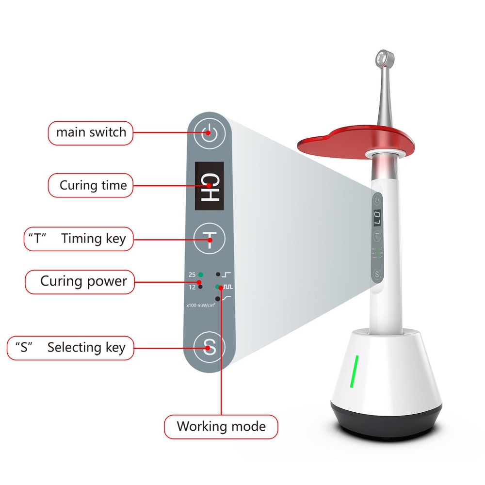 Dental Wireless 10W LED Curing Light 1 Second Curing Flexible Head C25 Plus USA